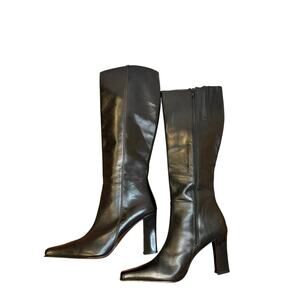 Donna Piu Black Soft Mid Calf Leather Italian Made Boots/Heel size 9/9.5 EU 40